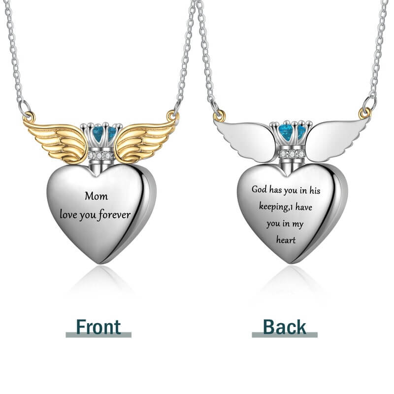 Personalised Gold Angel Wings Heart Ashes Necklace