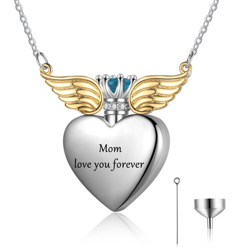 Personalised Gold Angel Wings Heart Ashes Necklace