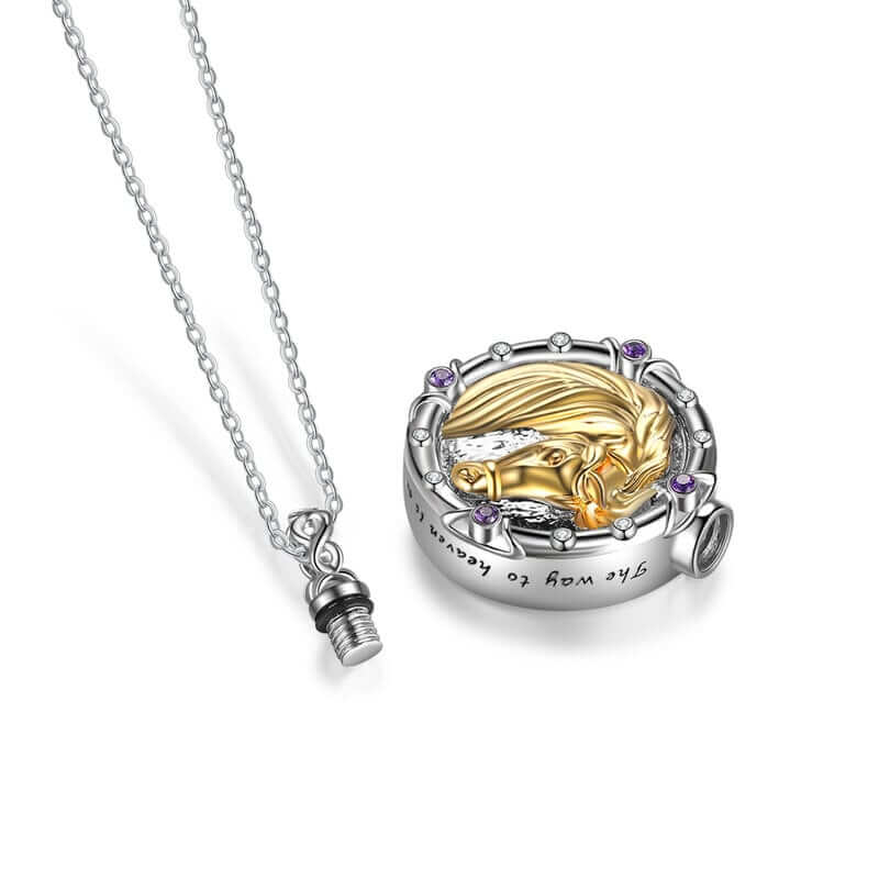 Personalised Engraved Golden Horse Locket Ashes Necklace