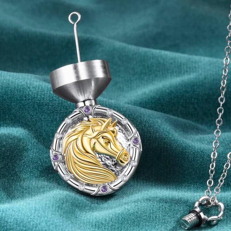 Personalised Engraved Golden Horse Locket Ashes Necklace