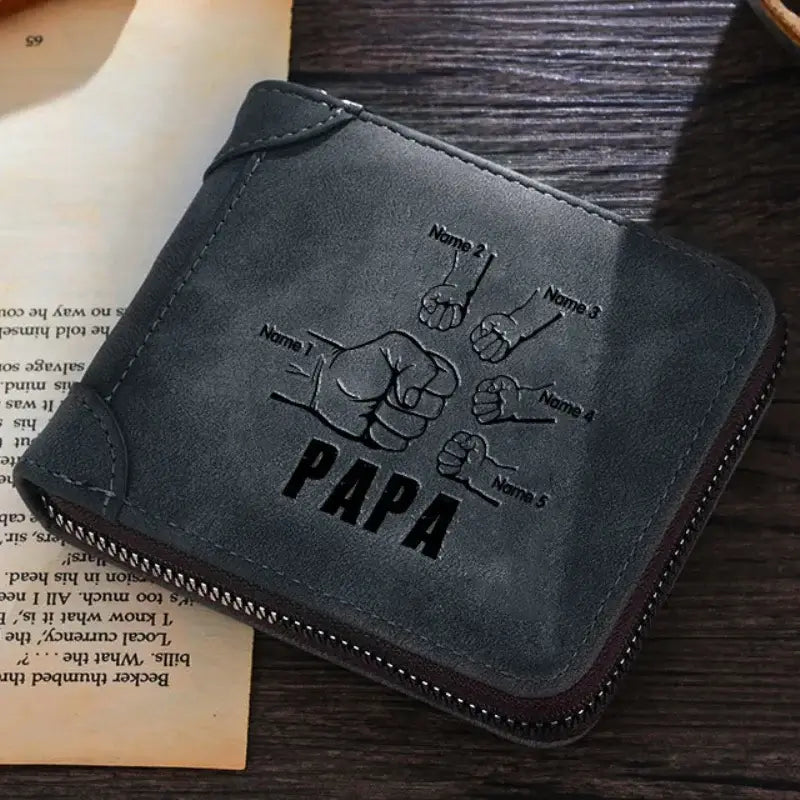 Personalised Wallet for Men Personalised Grey Leather Wallet Wallet for Dad Up to 5 Names Wallet