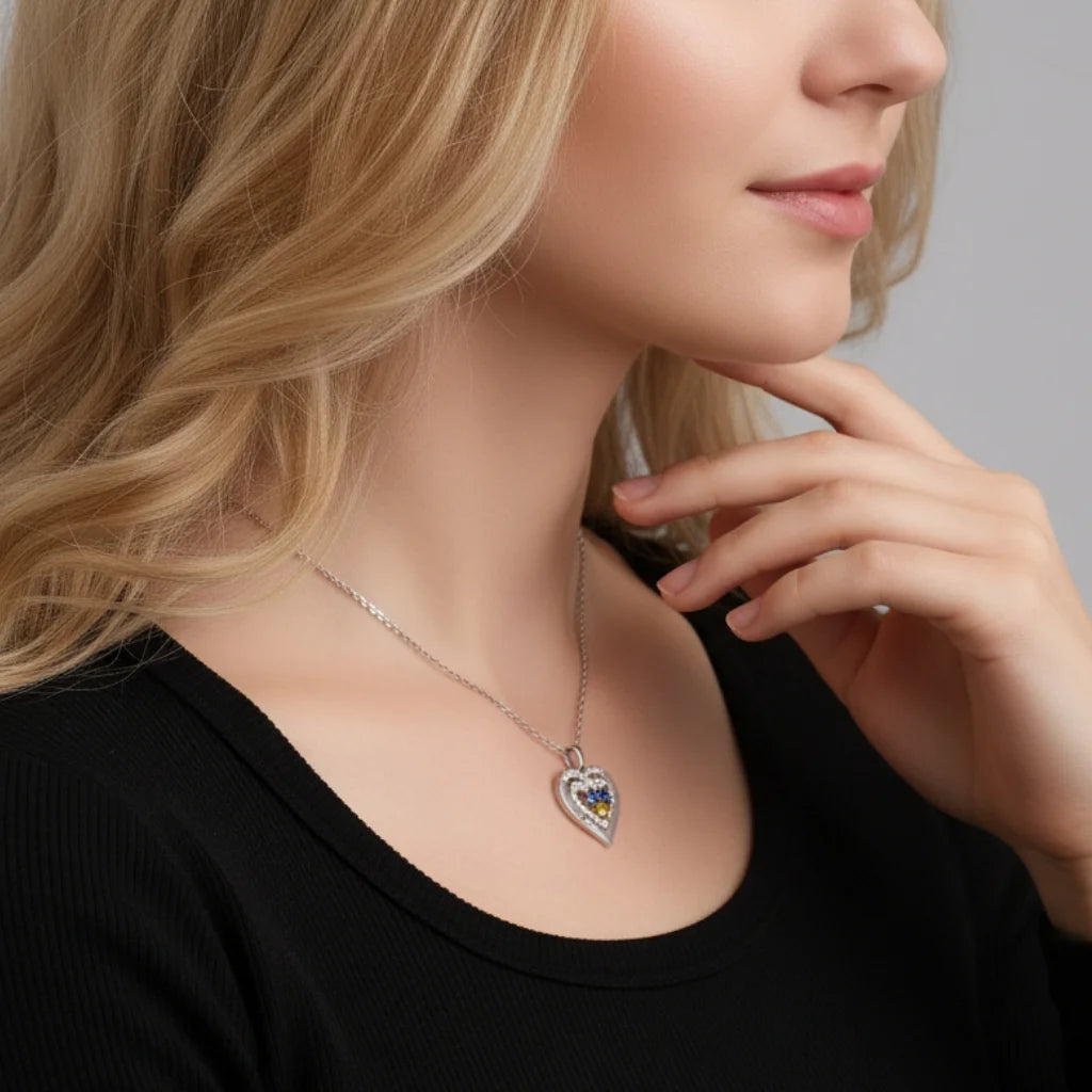 Personalised Heart Birthstone Necklace for Her – Engrave 2-4 Names & Stones