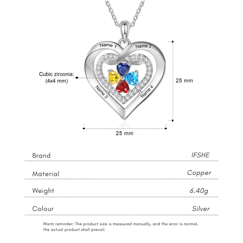 Personalised Heart Birthstone Necklace for Her – Engrave 2-4 Names & Stones