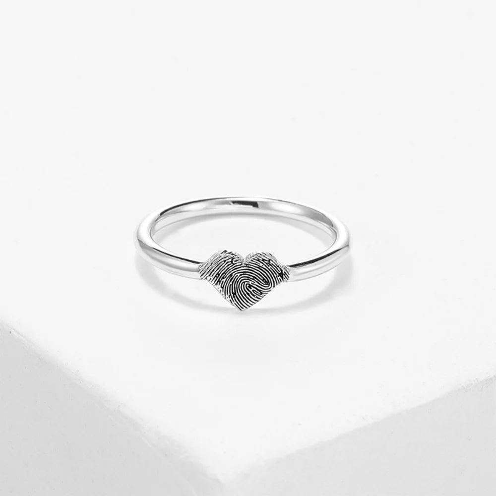 Heart Fingerprint Ring Gold/Silver/Rose Gold, Personalised Ring with Fingerprint 925 Sterling Silver