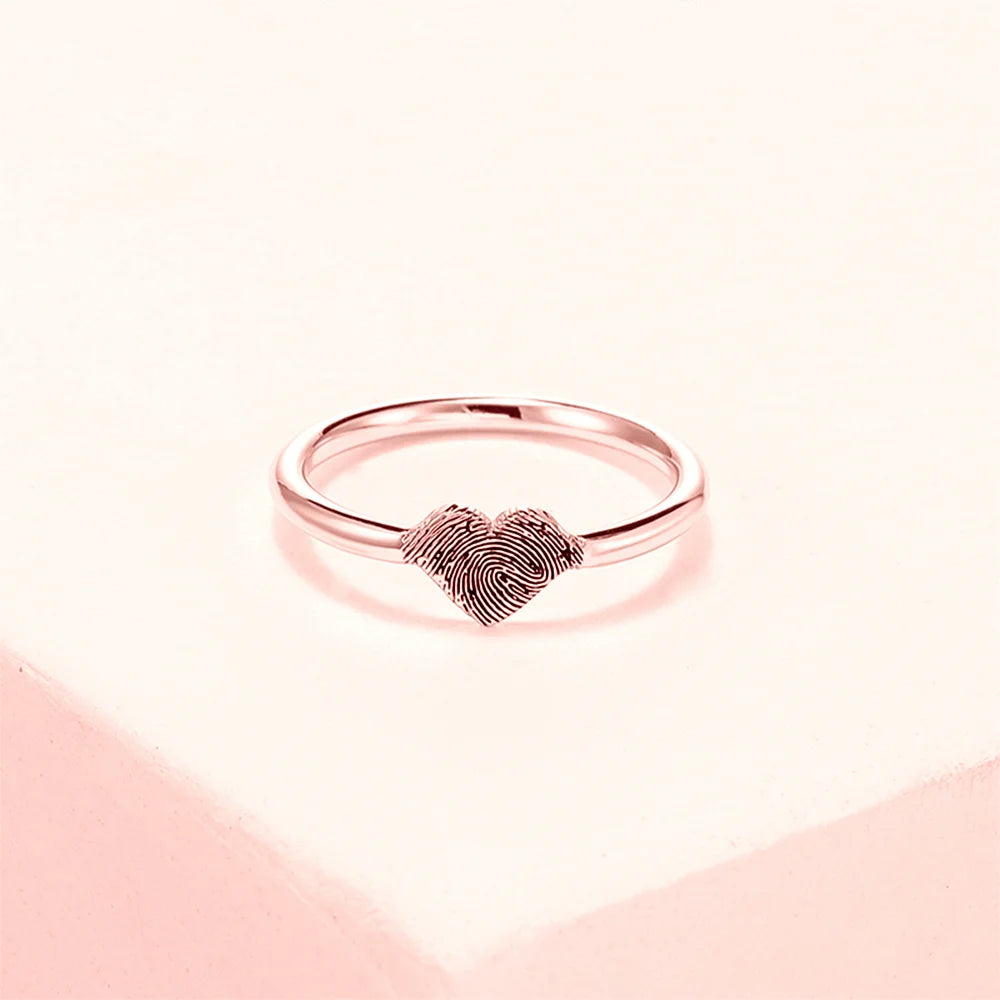 Heart Fingerprint Ring Gold/Silver/Rose Gold, Personalised Ring with Fingerprint 925 Sterling Silver