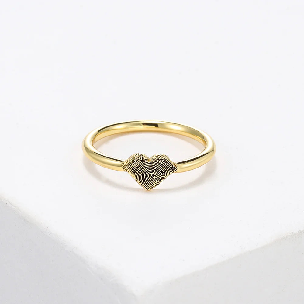 Heart Fingerprint Ring Gold/Silver/Rose Gold, Personalised Ring with Fingerprint 925 Sterling Silver