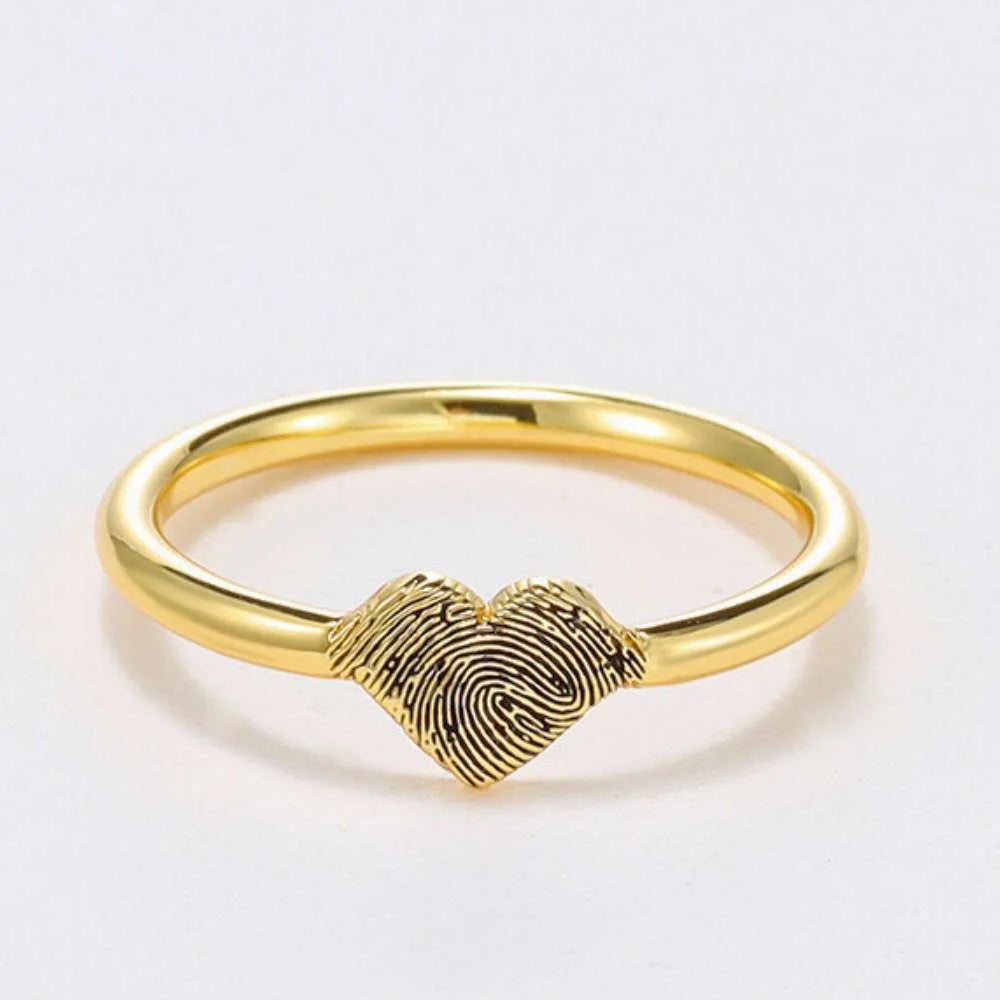 Heart Fingerprint Ring Gold/Silver/Rose Gold, Personalised Ring with Fingerprint 925 Sterling Silver