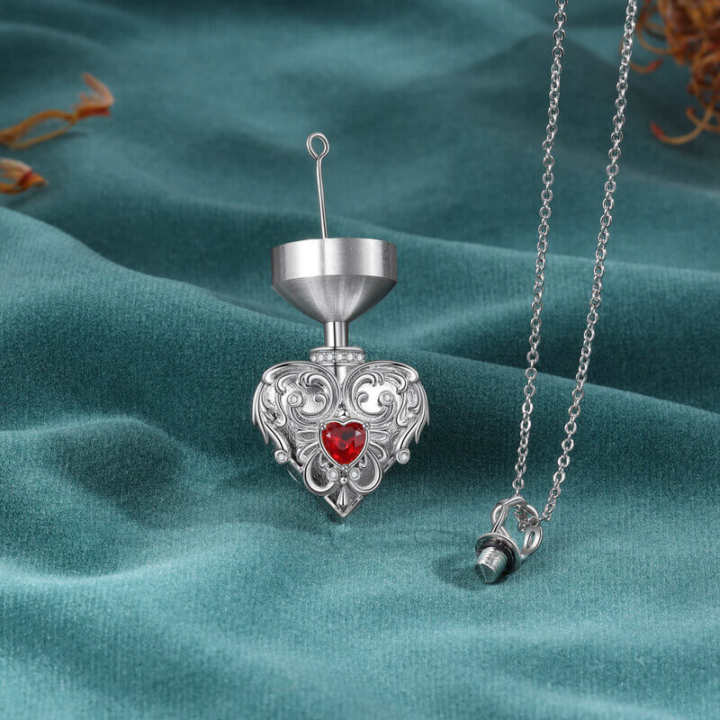 Personalised Engraved Heart Locket Ashes Necklace with Heart Birthstone