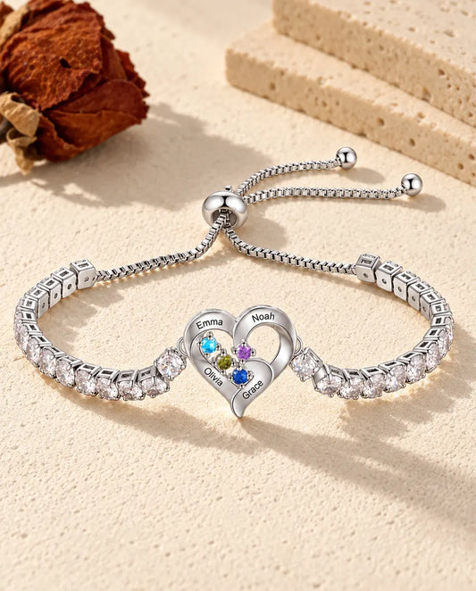 Personalised Birthstone Bracelet for Mum - front view