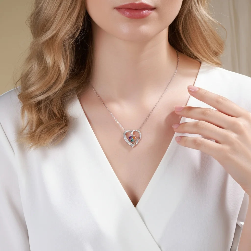 Personalised Heart Necklace for Mum, Birthstone & Engraved 2-4 Names