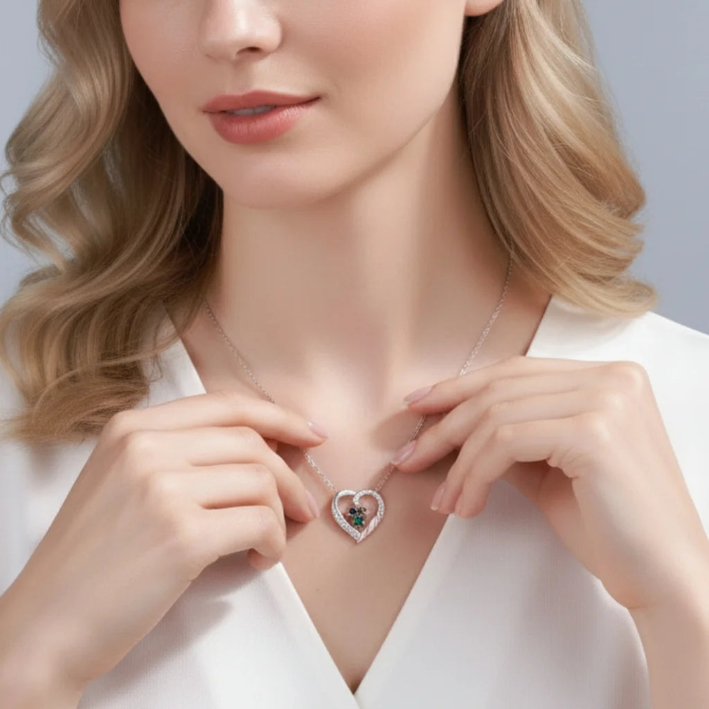 Personalised Heart Necklace for Mum, Birthstone & Engraved 2-4 Names