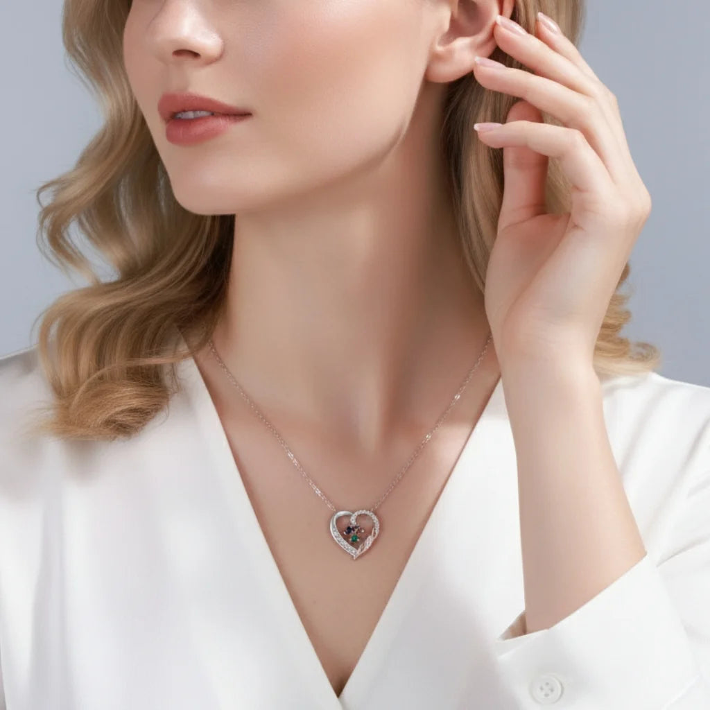 Personalised Heart Necklace for Mum, Birthstone & Engraved 2-4 Names