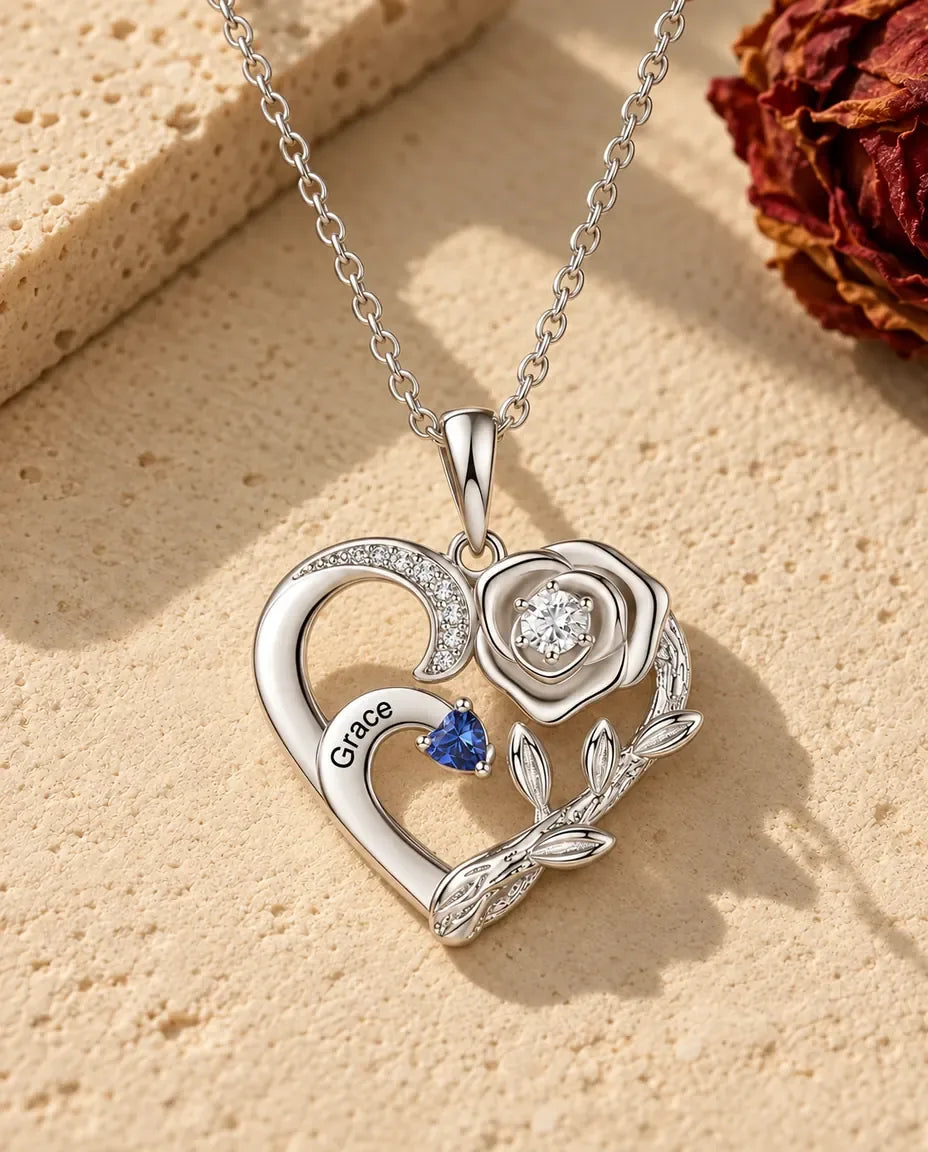 Personalised Birthstone Necklace - version with 1 name and birthstone