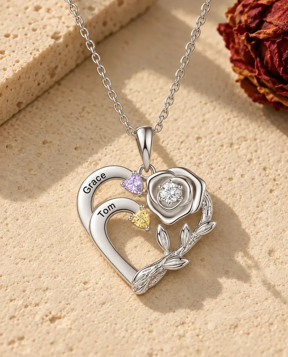 Personalised Birthstone Necklace - version with 2 names and birthstones