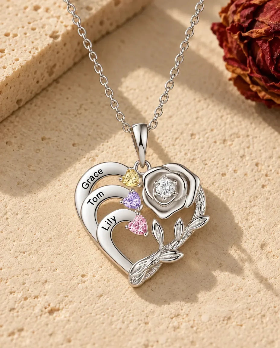 Personalised Birthstone Necklace - version with 3 names and birthstones