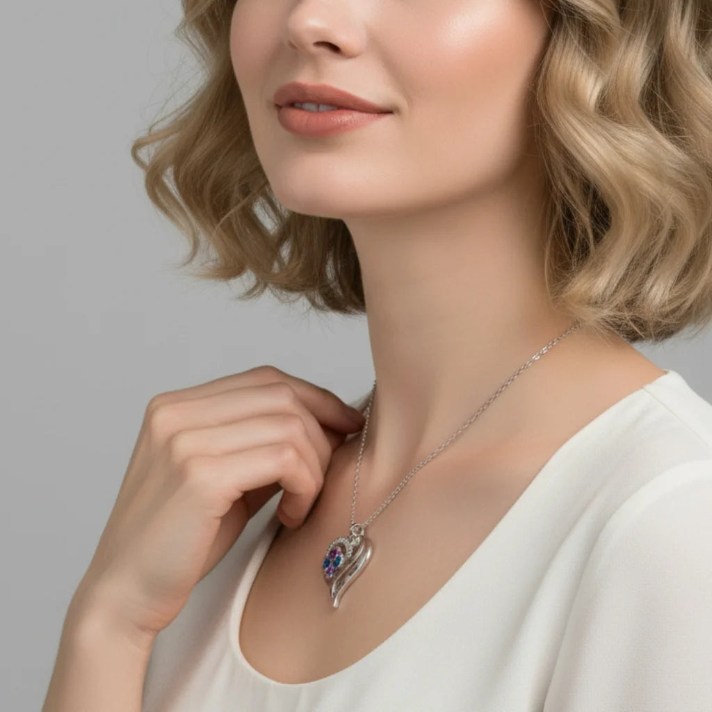 Personalised Heart Necklace with Birthstones – Custom Engraved Names for Family or Mum