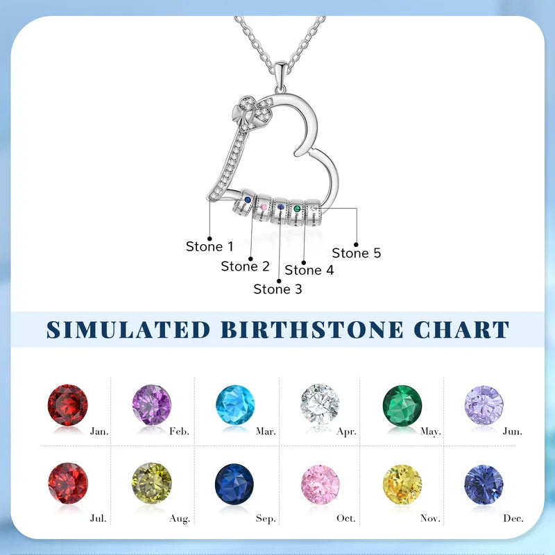 Personalised Heart Pendant with 2–5 Engraved Charms & Birthstone