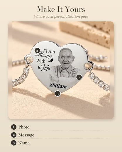 Personalisation guide for the photo heart bracelet: photo, message and name