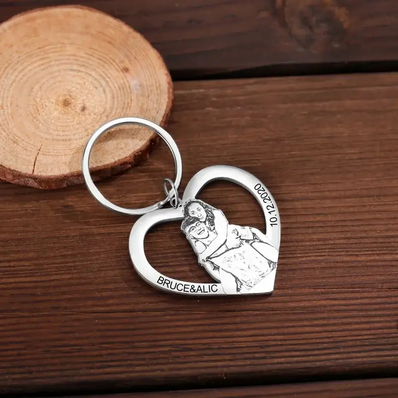 Personalised Heart Photo Keyring with Engraving