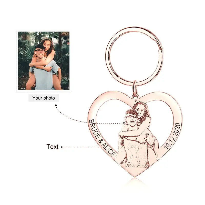 Personalised Heart Photo Keyring with Engraving