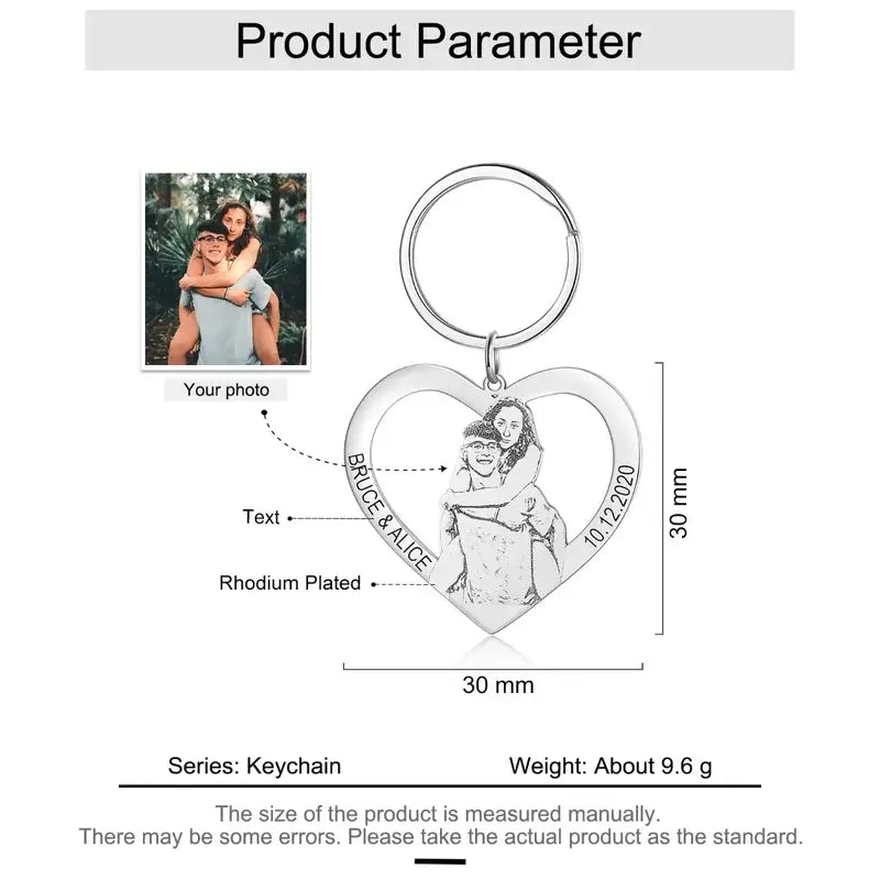 Personalised Heart Photo Keyring with Engraving