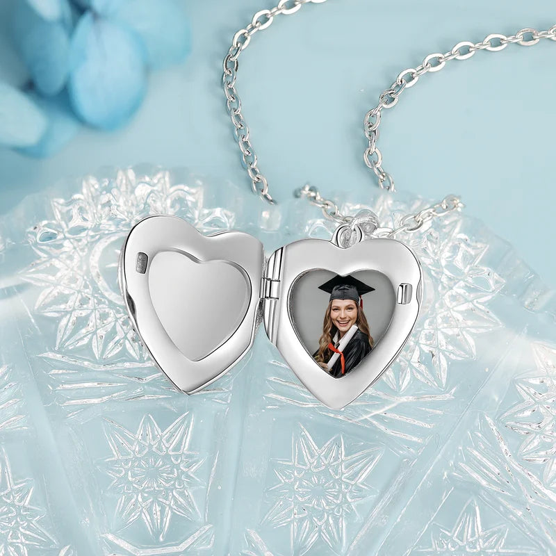 Personalised Graduation Necklace | Photo Locket Necklace | Heart Locket with Engraving