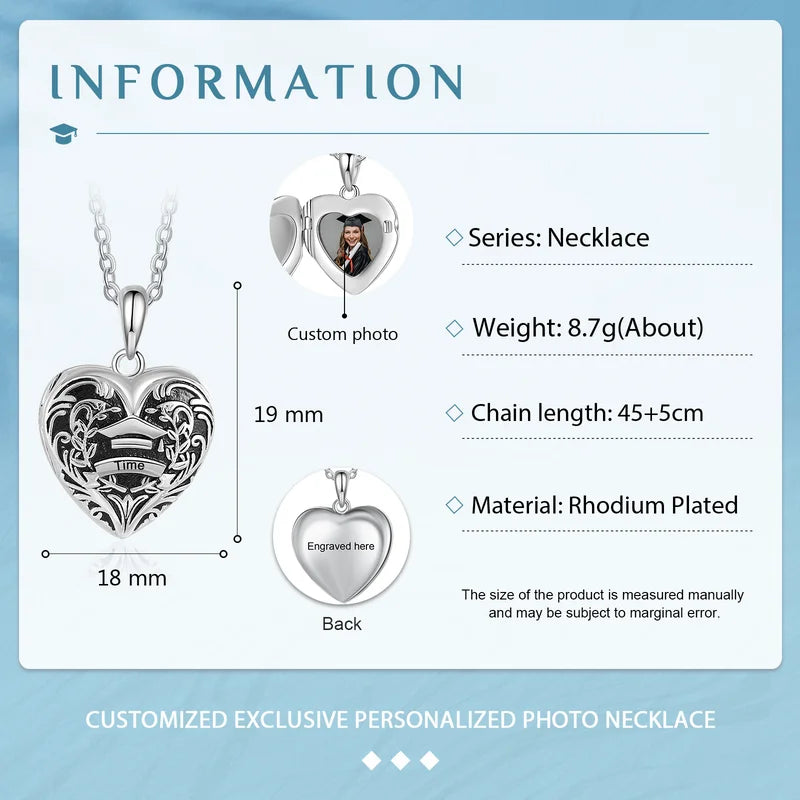 Personalised Graduation Necklace | Photo Locket Necklace | Heart Locket with Engraving