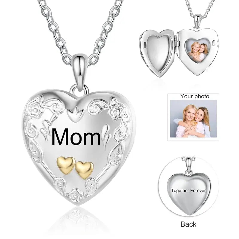 Personalised Heart Photo Locket Necklace with Engraving | Photo Necklace | Picture Necklace