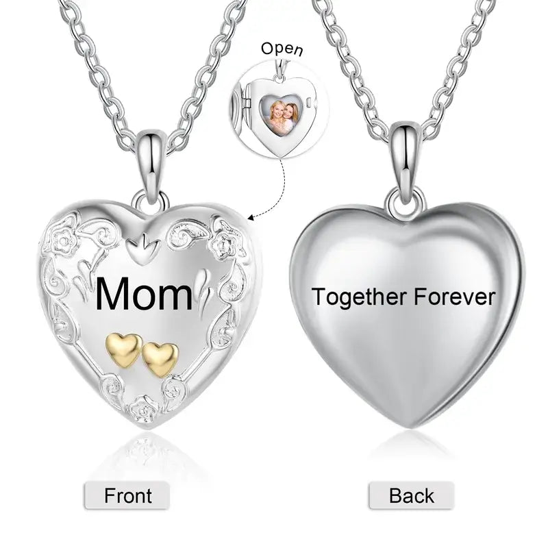 Personalised Heart Photo Locket Necklace with Engraving | Photo Necklace | Picture Necklace