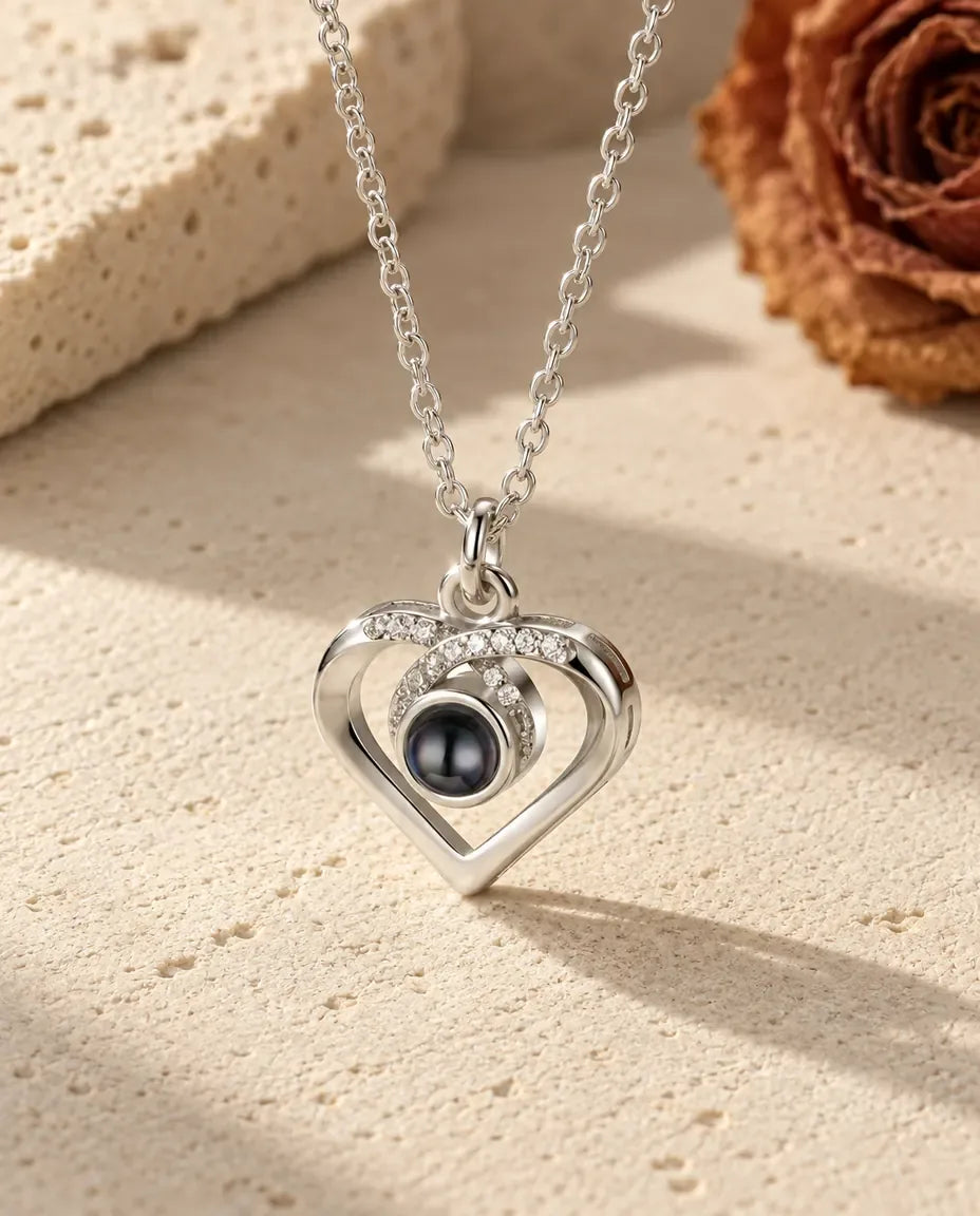 Personalised Photo Projection Necklace - front view in silver