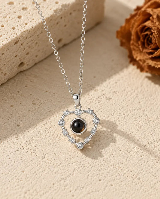 Photo Projection Necklace - front view in silver