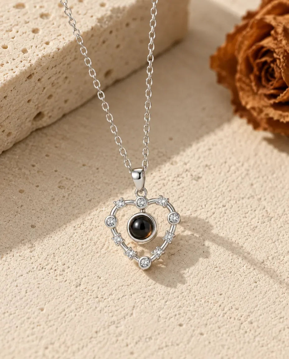 Photo Projection Necklace - front view in silver
