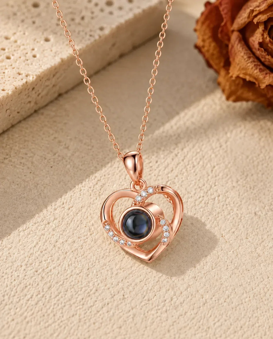Personalised Photo Projection Necklace - in rose gold finish