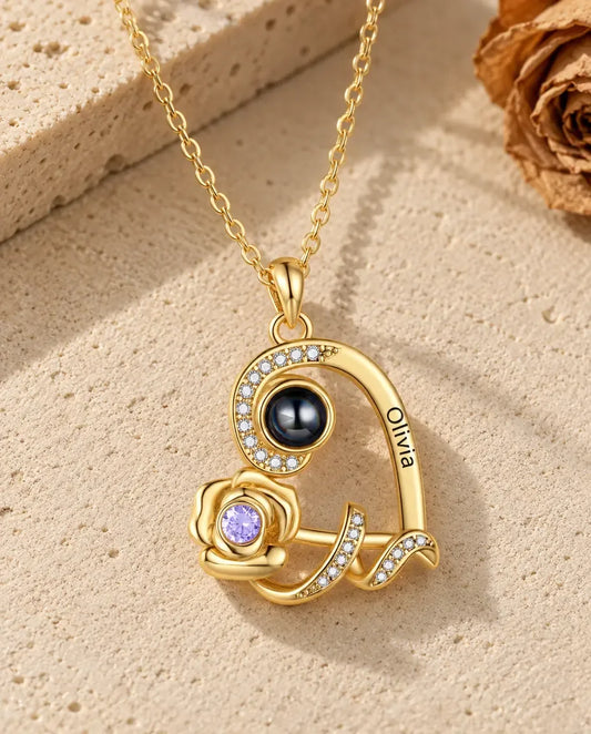Photo Projection Necklace - front view in silver