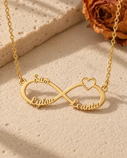Personalised 3 Name Infinity Necklace - in gold finish