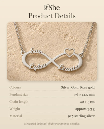 Personalised 3 Name Infinity Necklace - size and material details