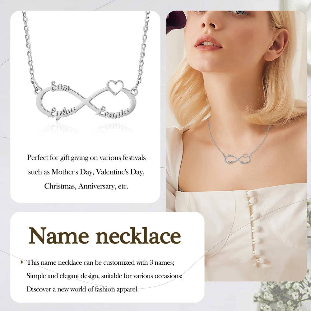 Personalised Infinity Name Necklace Custom 3 Name Necklace for Women IfShe UK