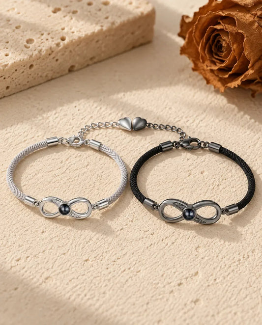 Photo Projection Couple Bracelets - matching pair laid flat