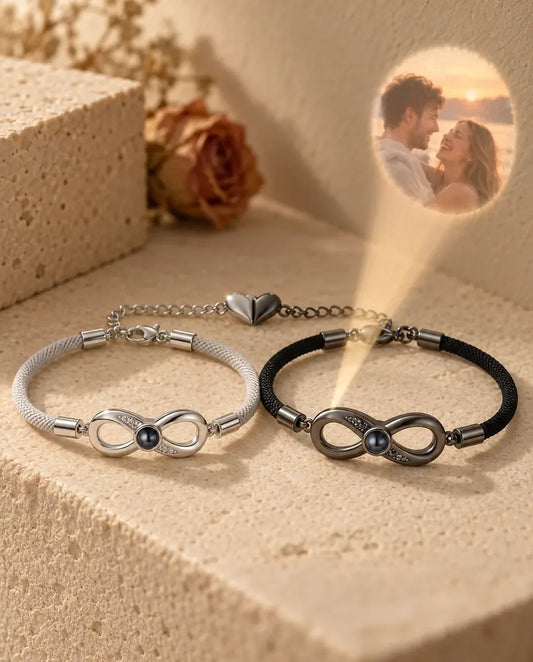Photo Projection Couple Bracelets - projecting the hidden photo onto a wall