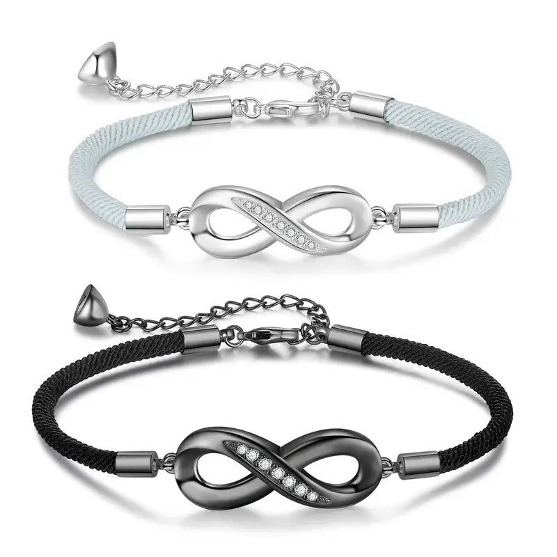 Steel double bracelet – infinity symbol, clear zircons, copper colour |  Jewellery Eshop UK