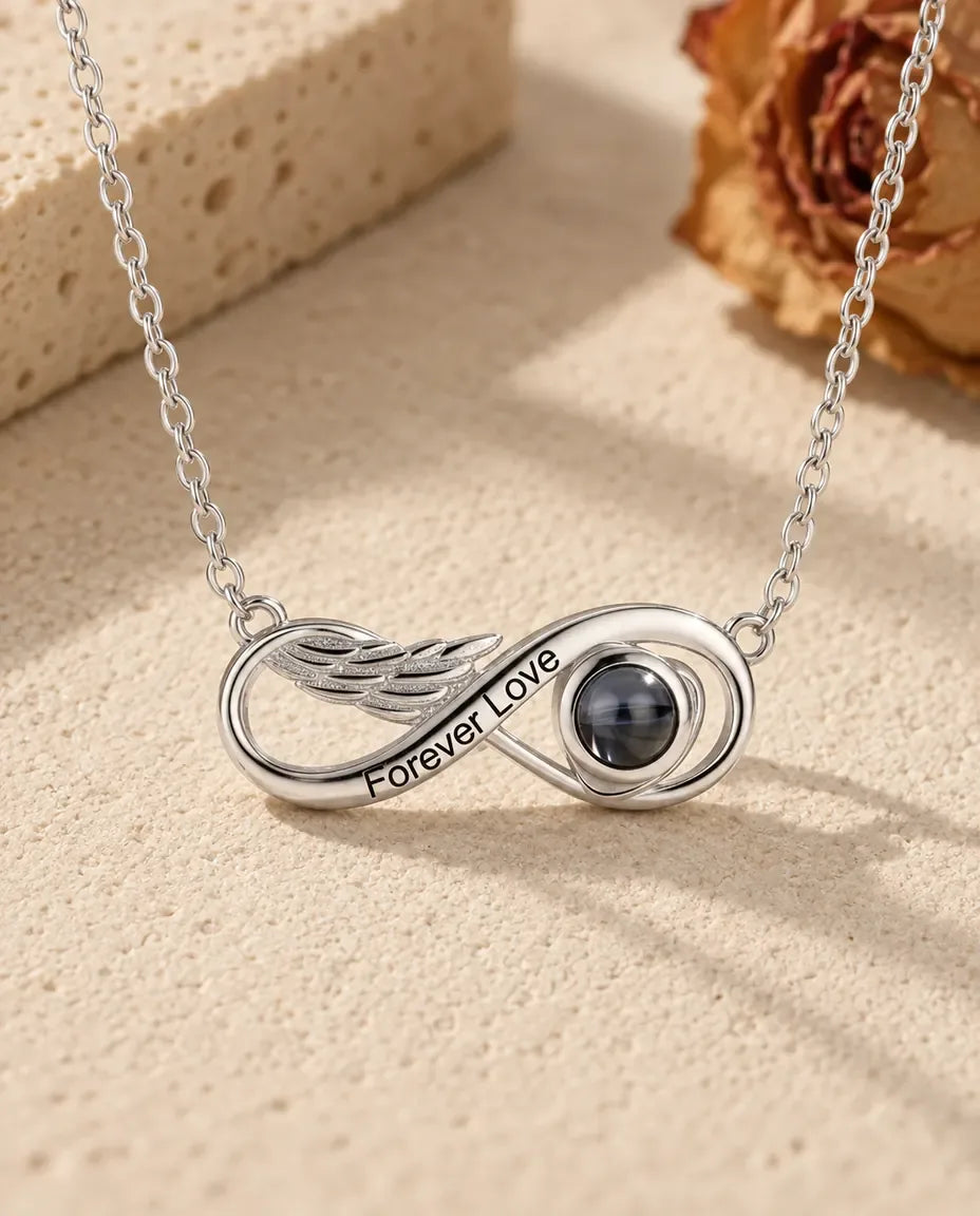 Personalised Photo Projection Necklace - front view in silver