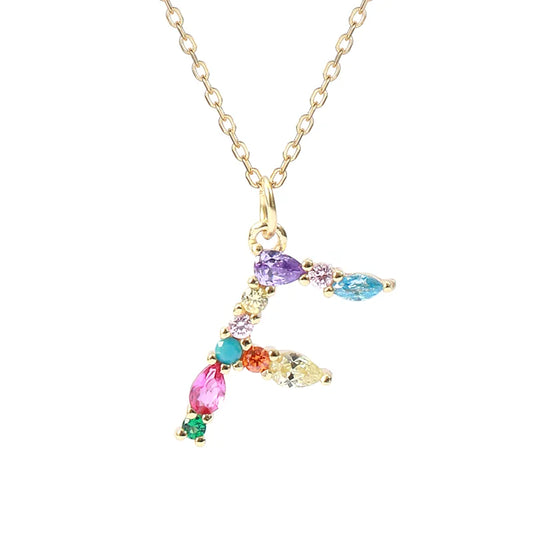 Initial Letter F Charm Necklace Sterling Silver