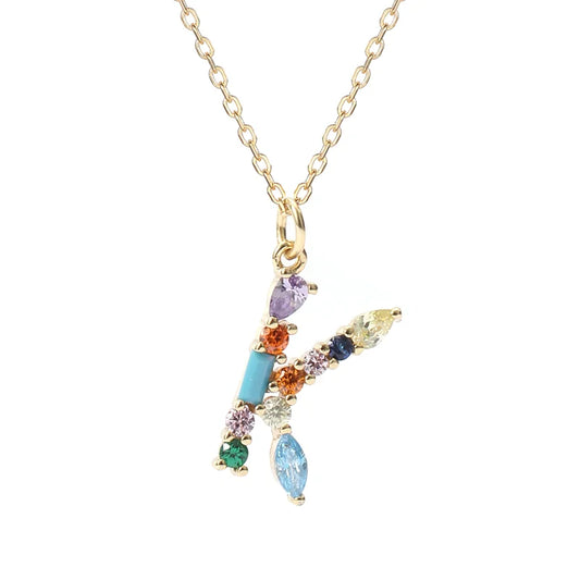 Initial Letter K Charm Necklace Sterling Silver