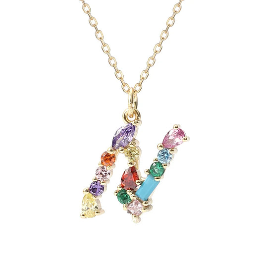 Initial Letter N Charm Necklace Sterling Silver