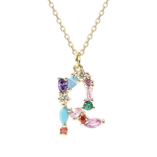 Initial Letter R Charm Necklace Sterling Silver