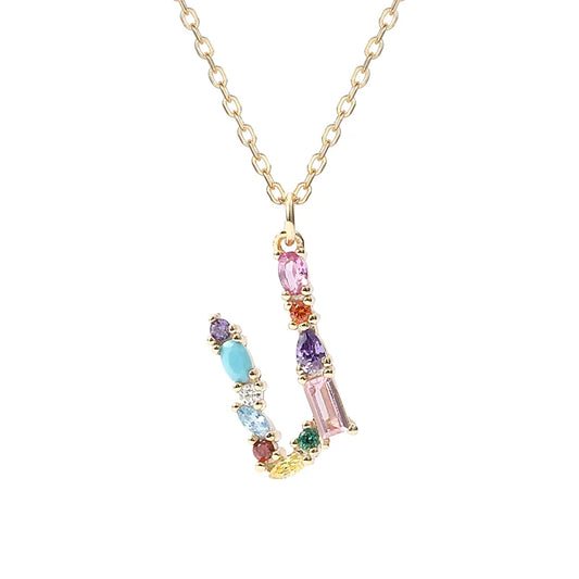 Initial Letter U Charm Necklace Sterling Silver