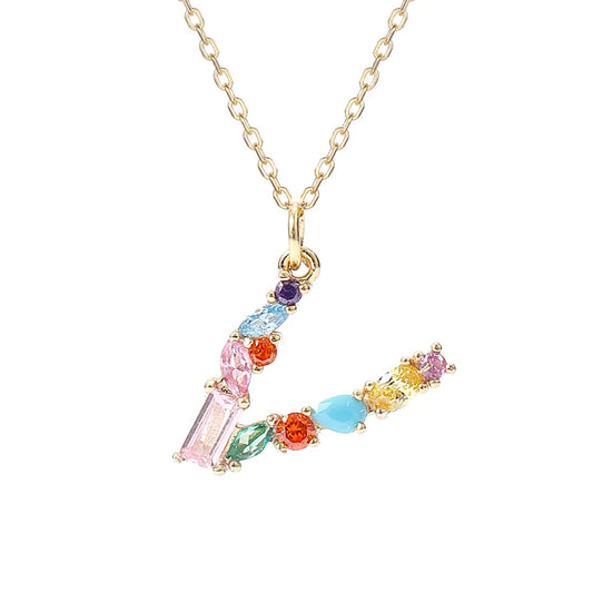 Initial Letter V Charm Necklace Sterling Silver