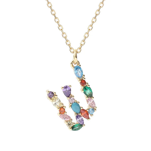Initial Letter W Charm Necklace Sterling Silver