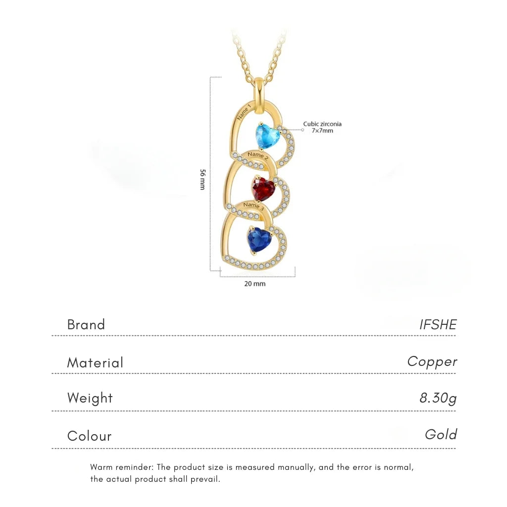 Personalised Interlocking Heart Necklace with Engraved Names and Birthstones