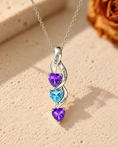 Personalised Birthstone Necklace for Mum - front view in silver